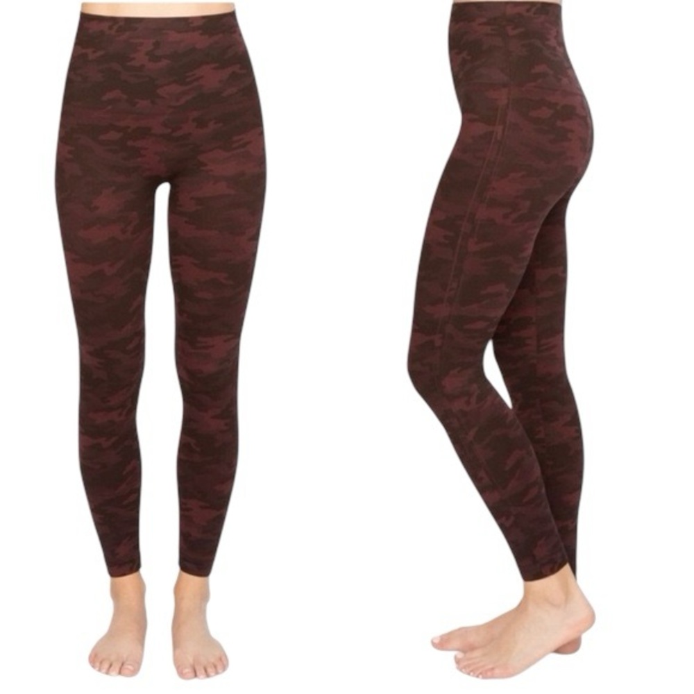 Spanx Burgundy Camouflage Seamless Leggings Size Medium